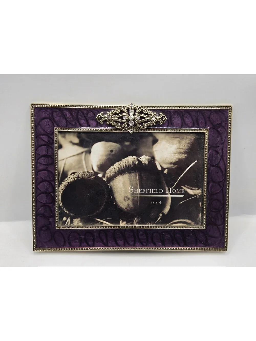 4 x 6 Purple Picture Frame Enameled Jeweled Austrian Crystal Sheffield Home NOS